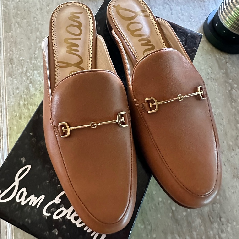 Sam Edelman Linnie Slides Chestnut Saddle Leather Brown Slides Size 9.5M - NEW!